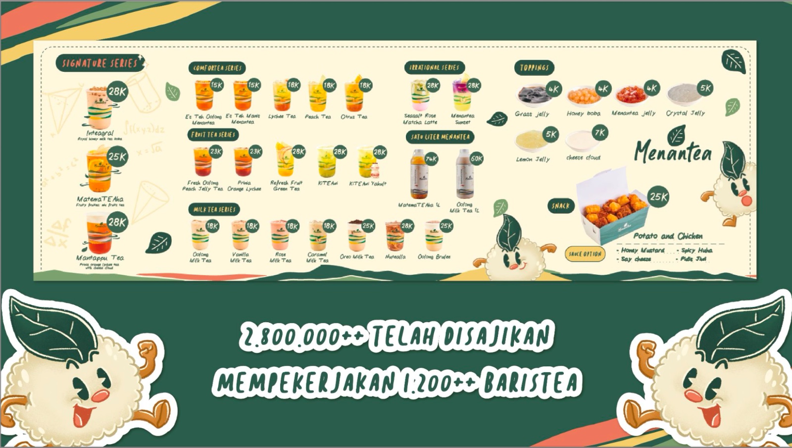 Menantea menu — signature, fruit tea, milk tea and comfortea series