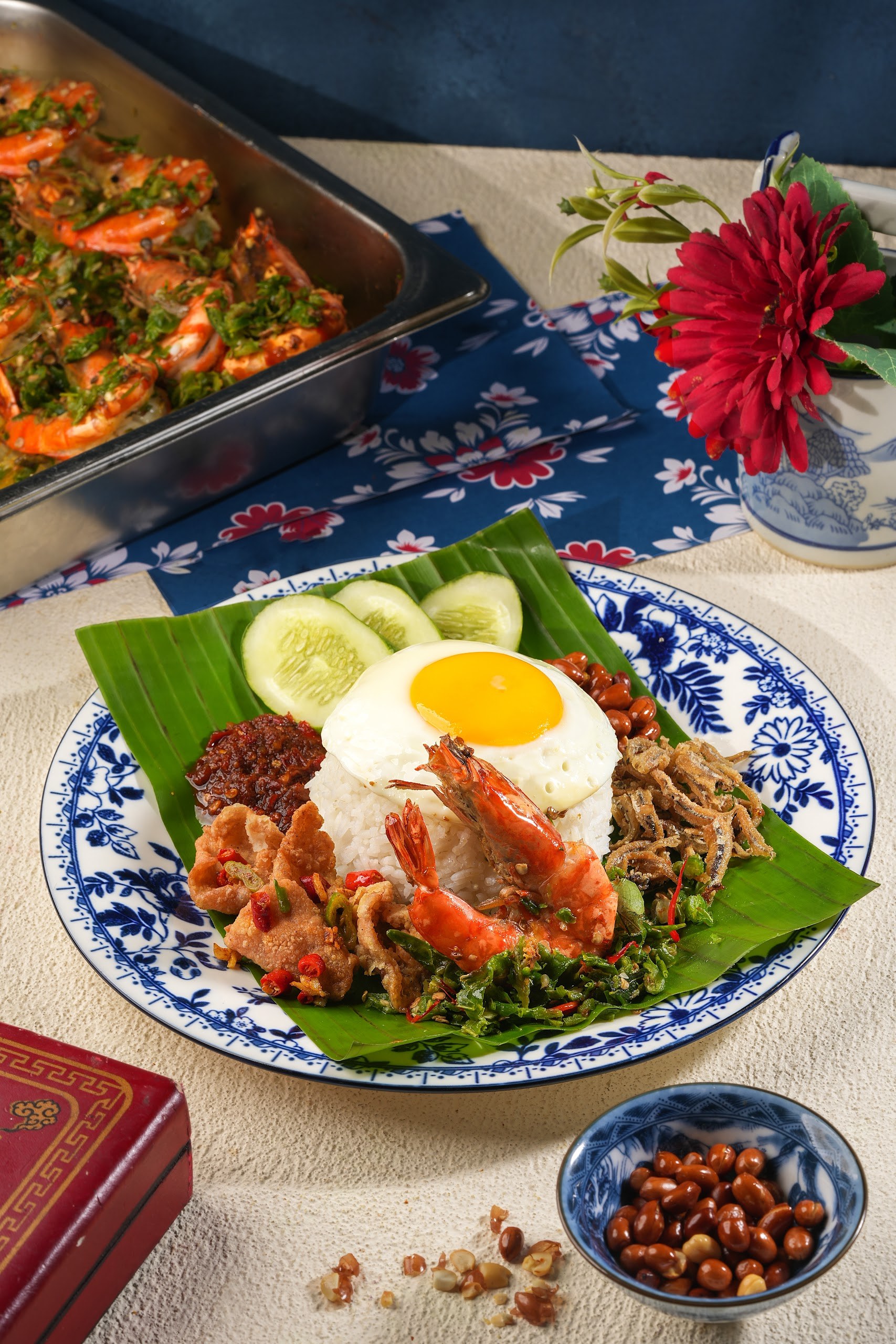 Paket Special Bahru Udang Lado Ijo — the nasi lemak set with prawns in green chilli sambal